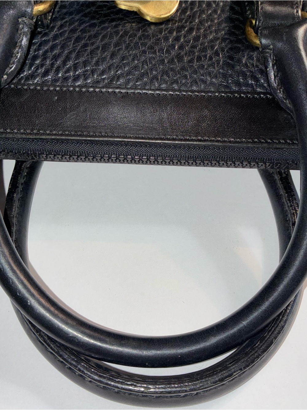 Vintage Dooney & Bourke Boston Black Pebbled Leather Satchel with Brass Hardware - Picture 8 of 13